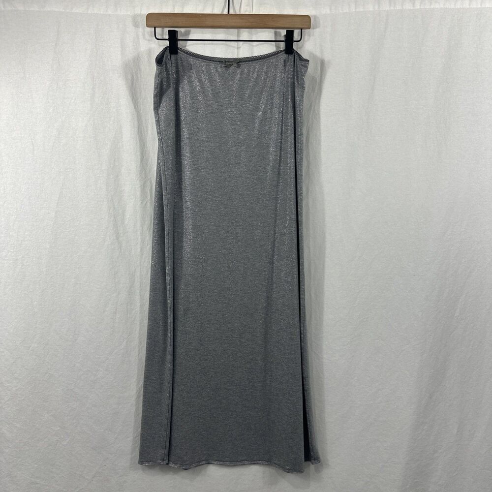 Aerie Silver Metallic Shimmer Stretch Pull On Maxi Skirt Womens Sz L Bow